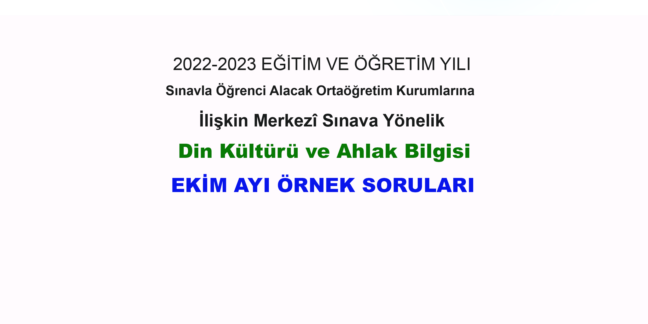 Din Kültürü Örnek Sorular